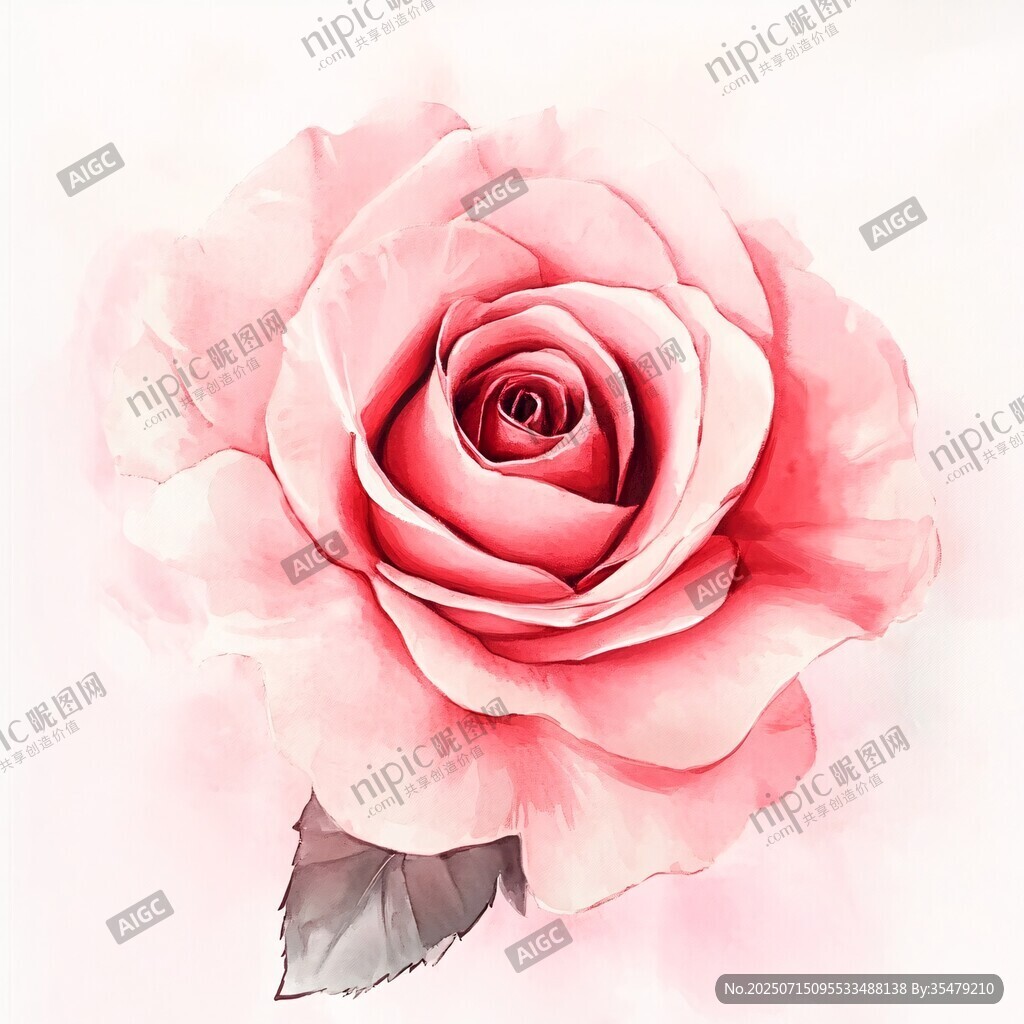 唯美粉色玫瑰花插畫