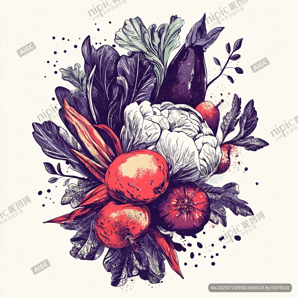 手繪多彩蔬菜組合插畫