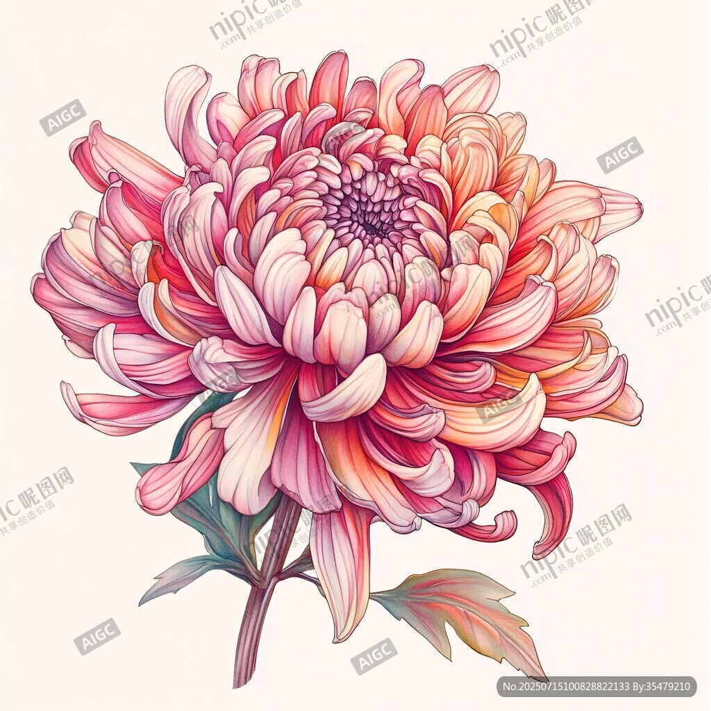 粉色絢麗菊花插畫欣賞