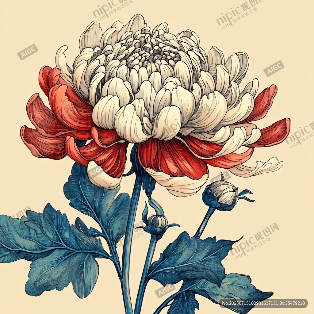 雙色菊花插畫