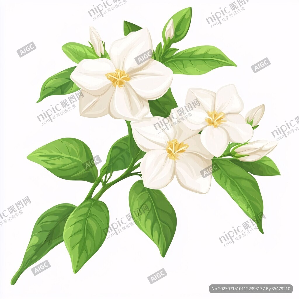 清新綻放的潔白茉莉花枝