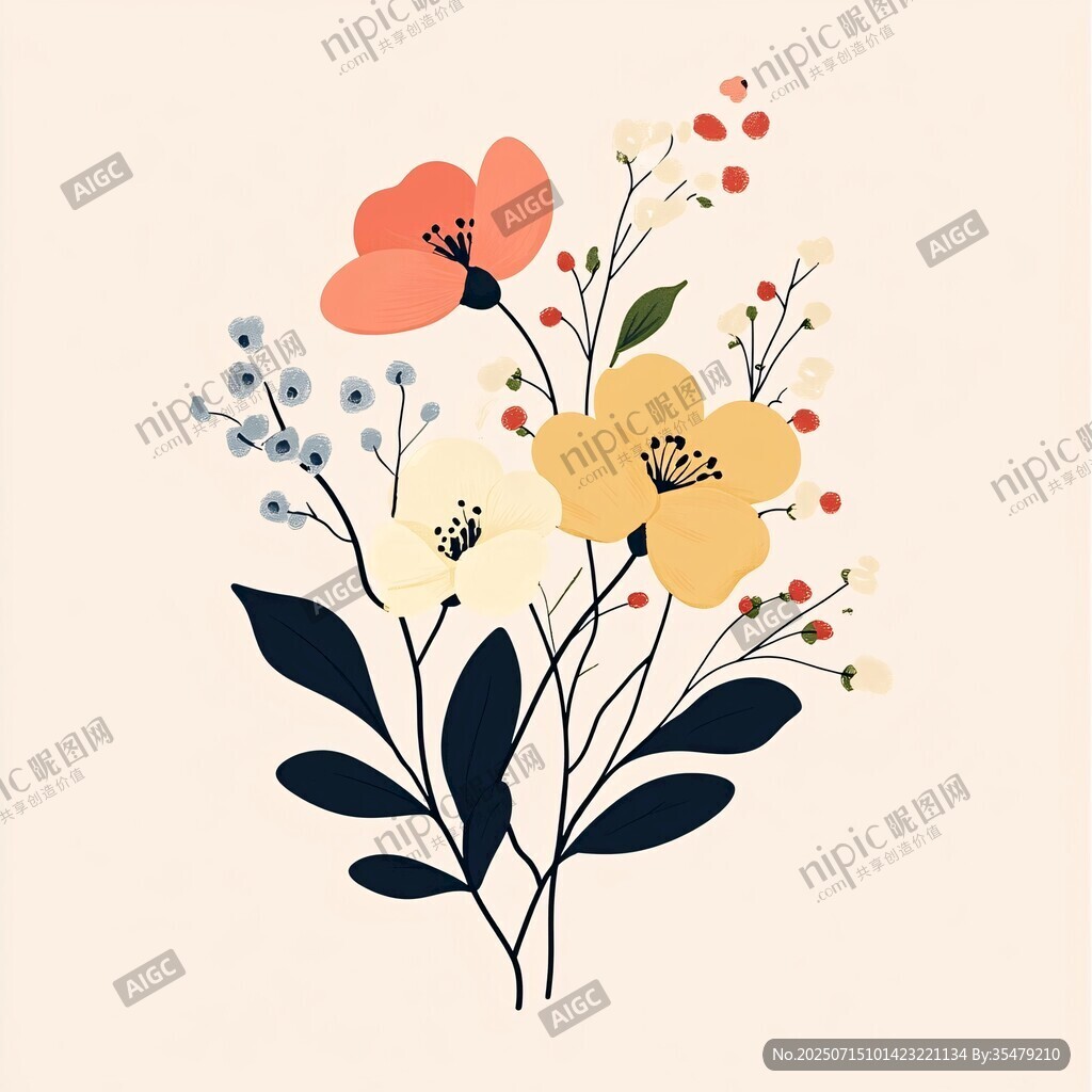 手繪多彩花卉插畫作品