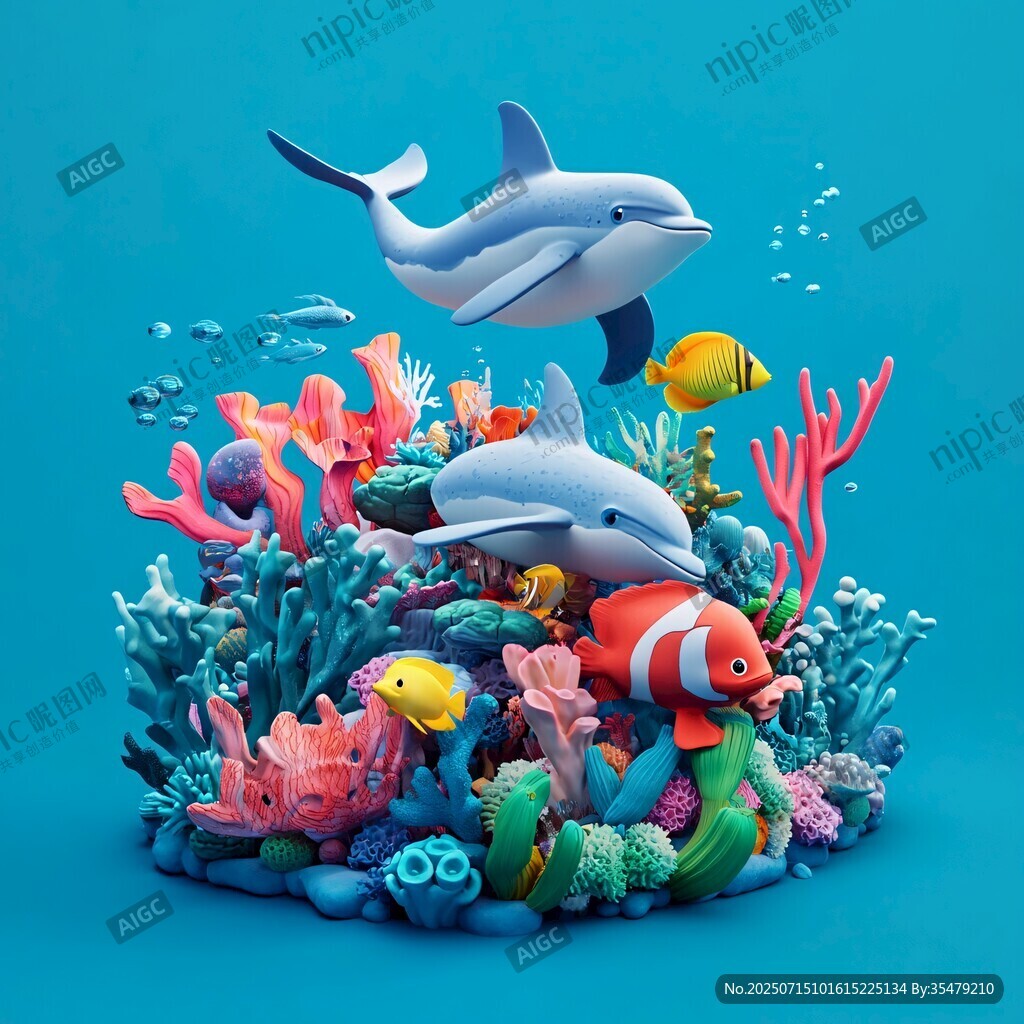 海底世界 海豚與多彩魚群