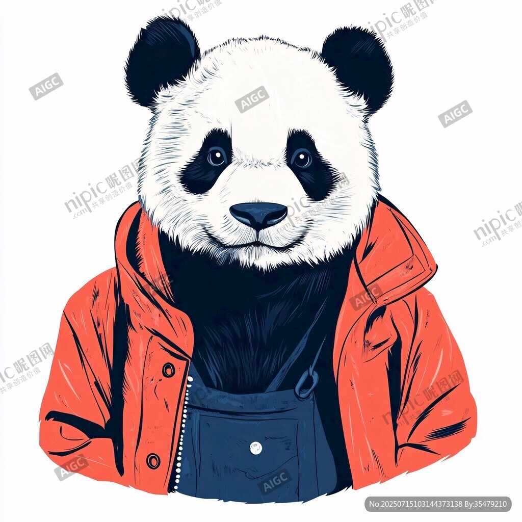 穿紅衣的時(shí)尚熊貓形象
