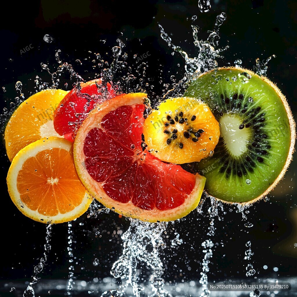 繽紛水果入水瞬間飛濺