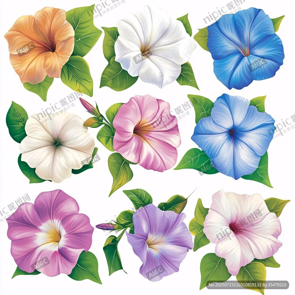 多彩牽牛花插畫圖案展示