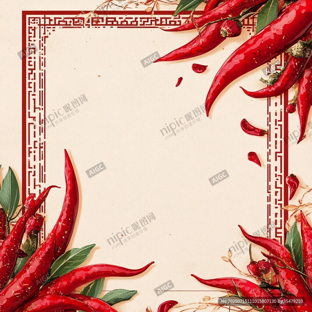 紅辣椒中式邊框背景圖