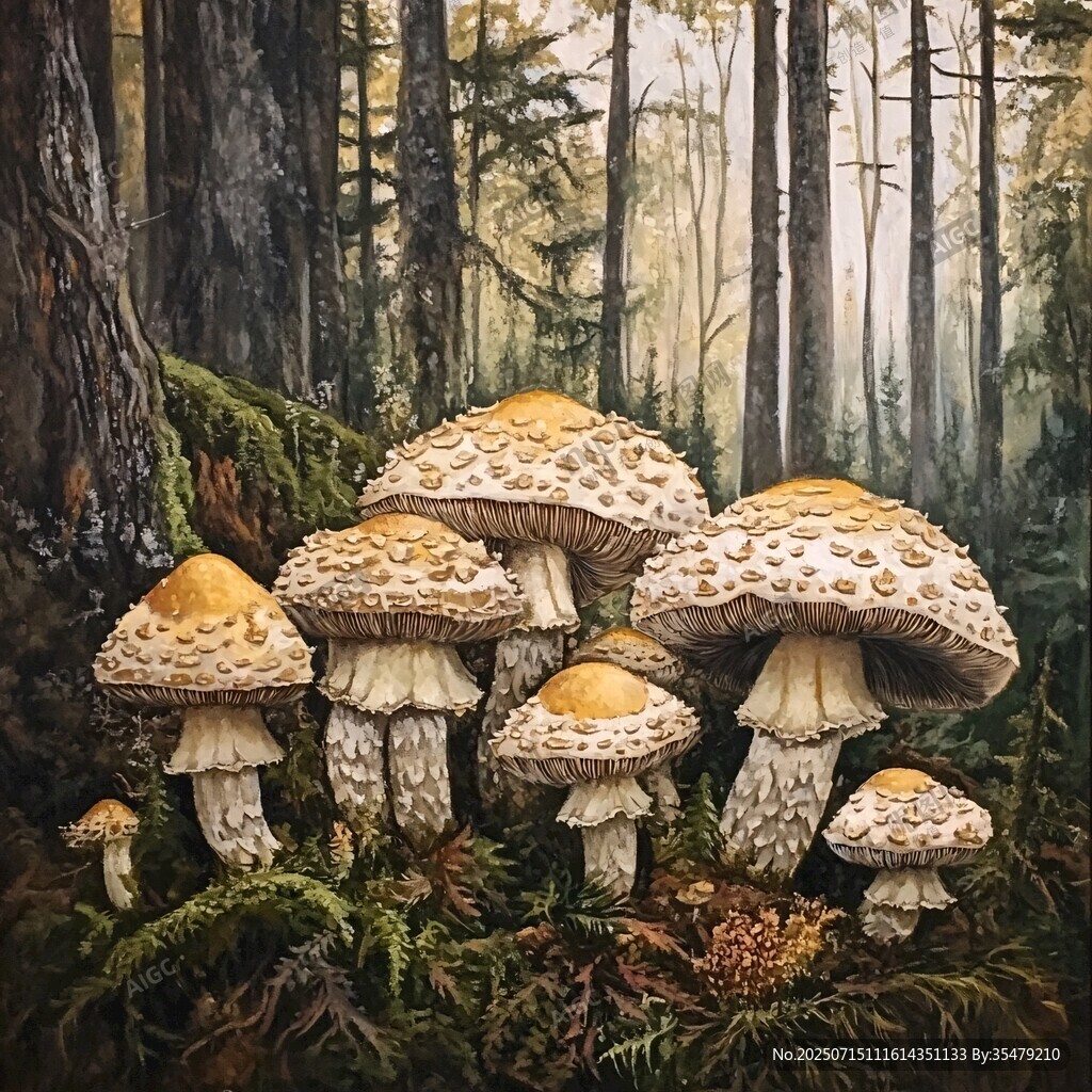 森林中的巨型奇幻蘑菇群