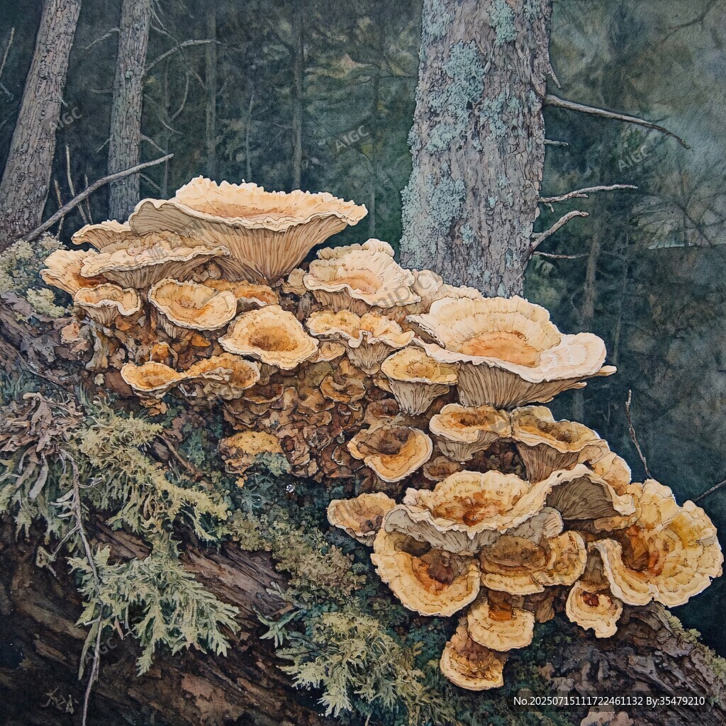 樹干上的簇簇野生菌