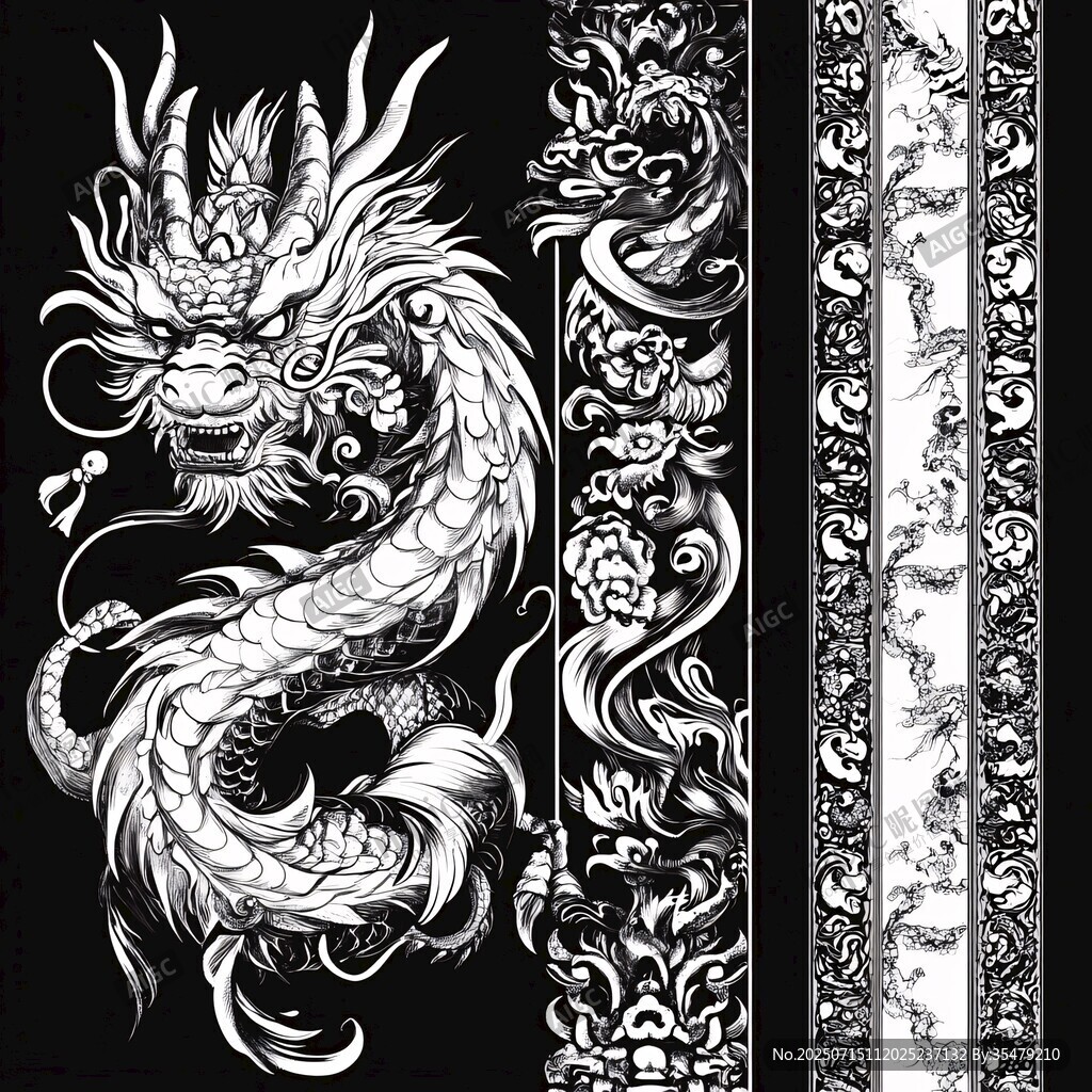 中式龍紋圖案與裝飾花紋