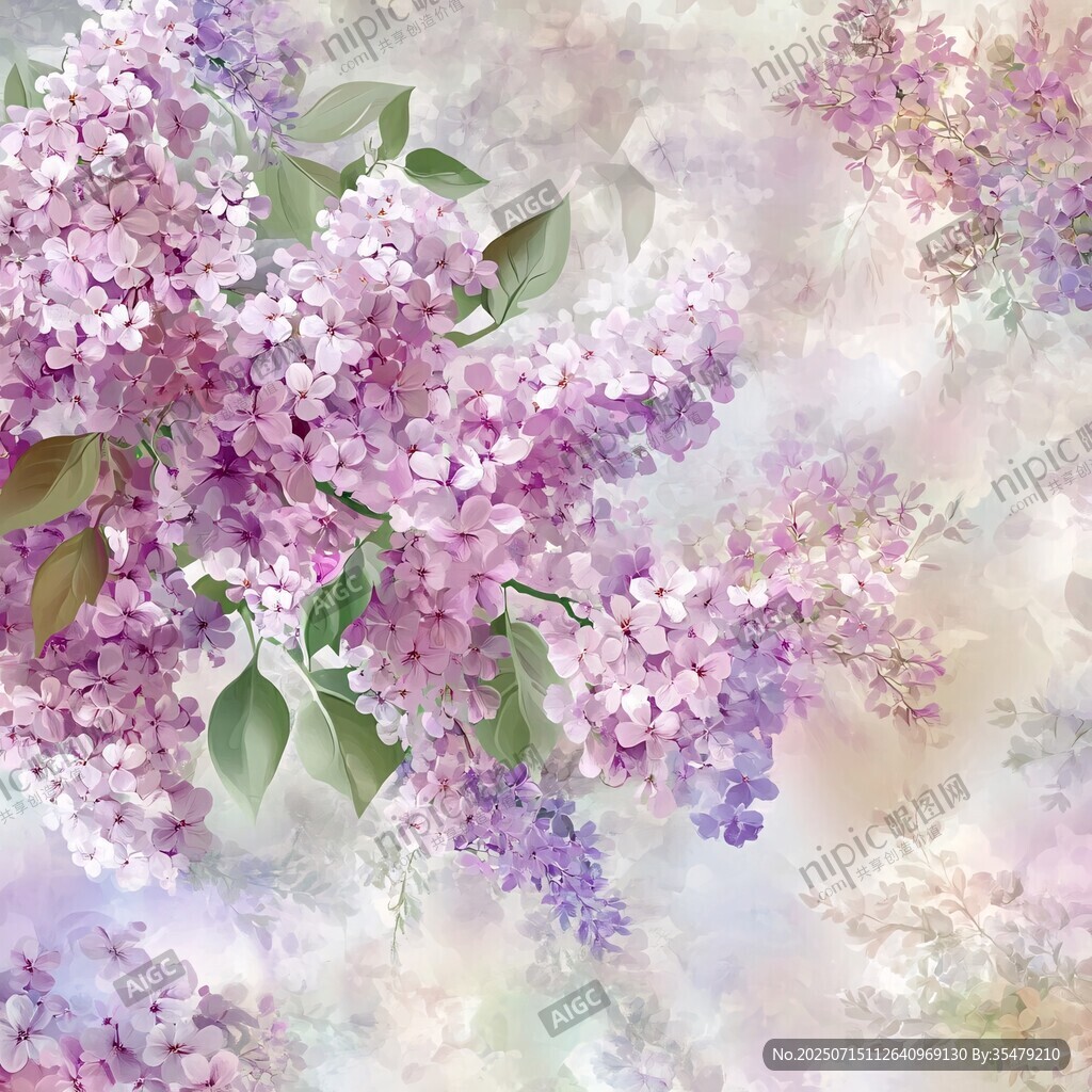 夢幻紫丁香花卉背景圖
