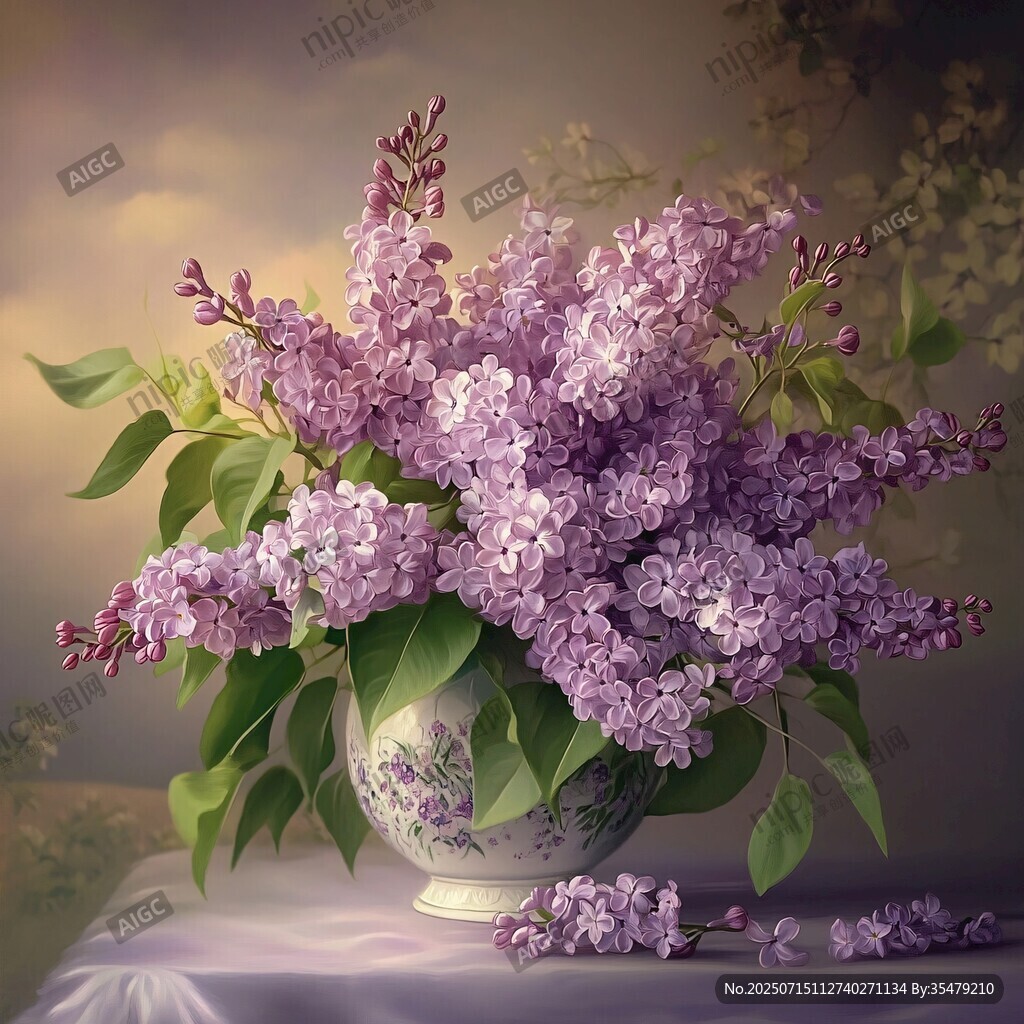 紫丁香花瓶插花藝術圖景