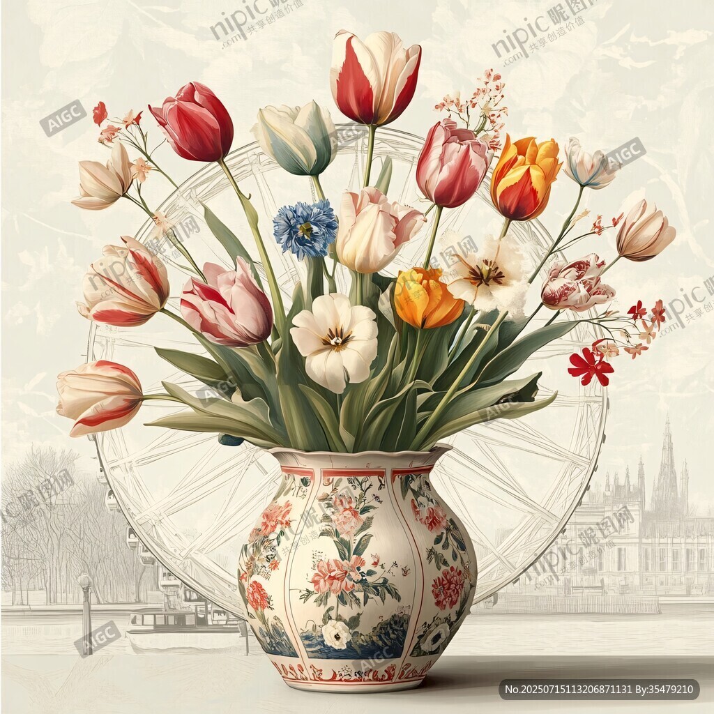 花瓶中的多彩花卉插畫(huà)