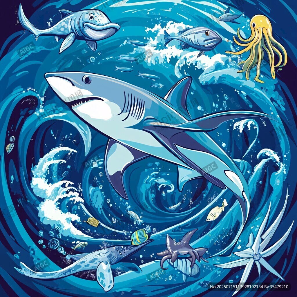 海洋生物在浪花中暢游