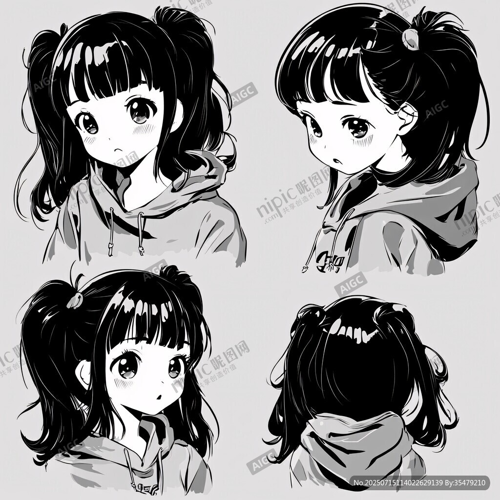 可愛(ài)雙馬尾少女多角度插畫(huà)