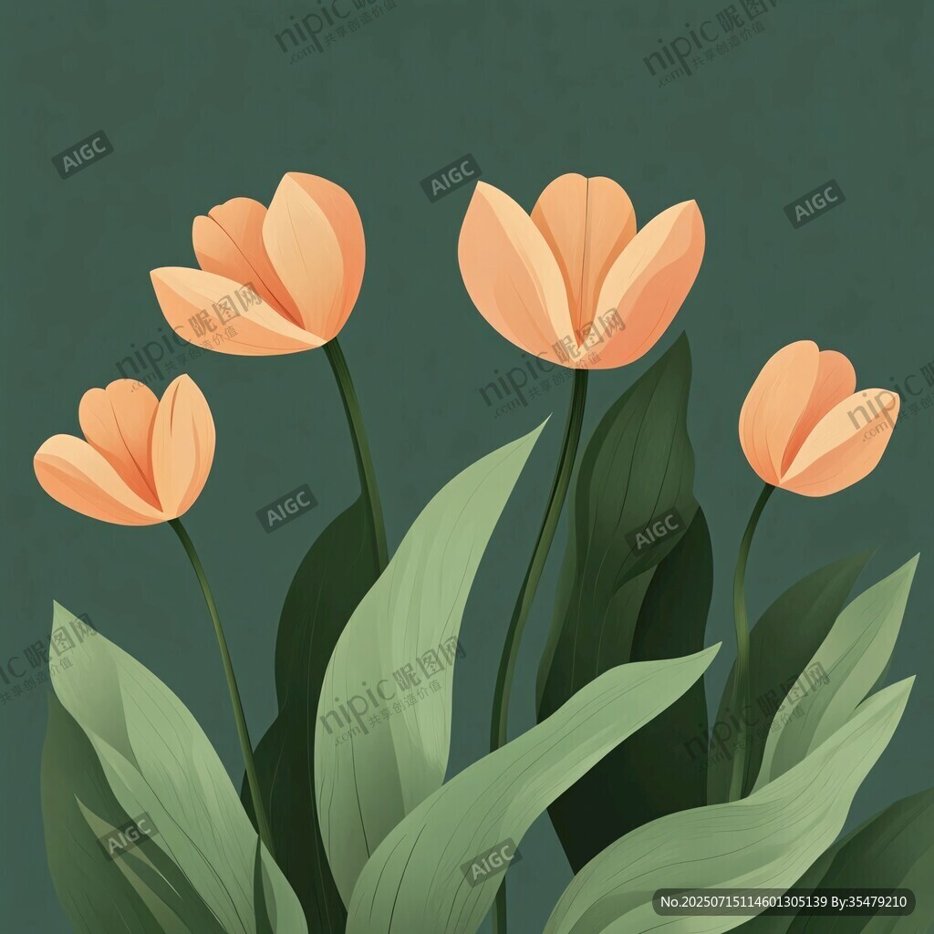 橙色郁金香插畫