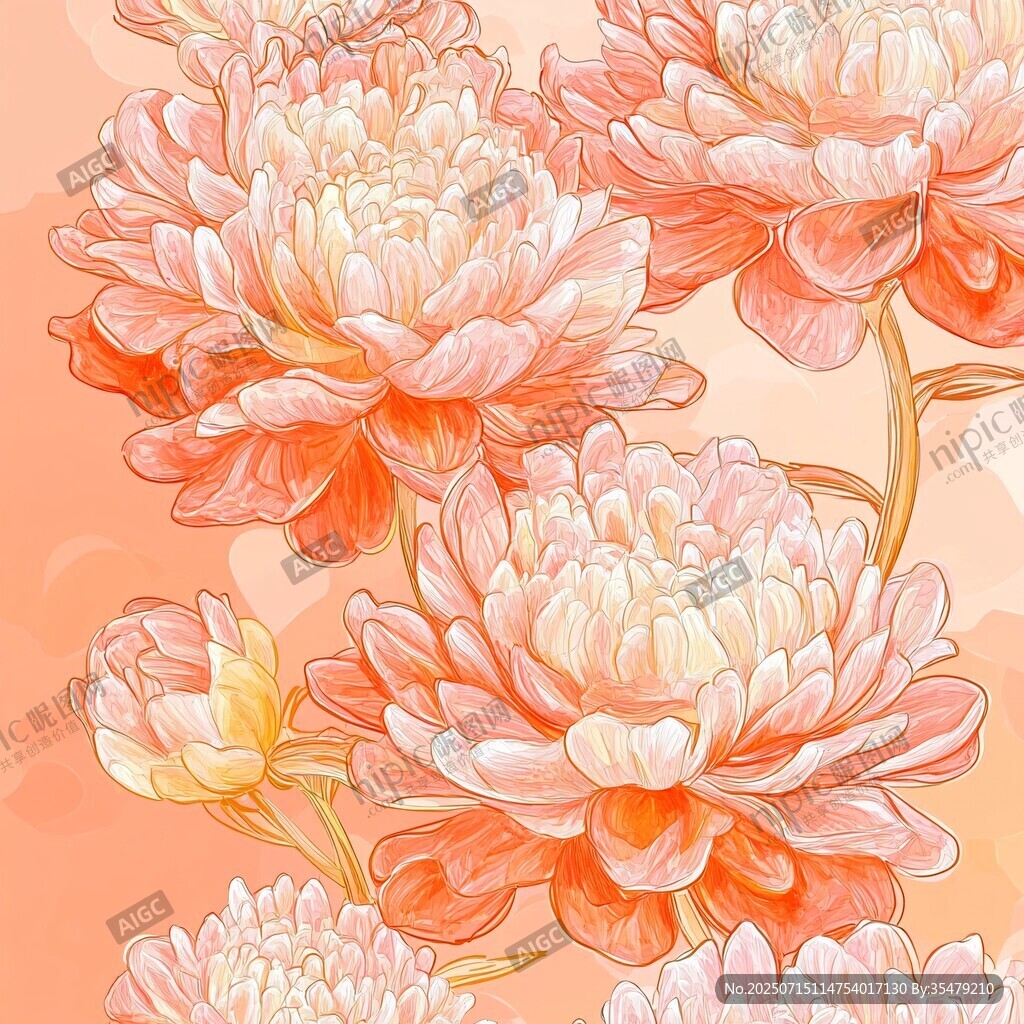 粉色牡丹花卉插畫(huà)圖案