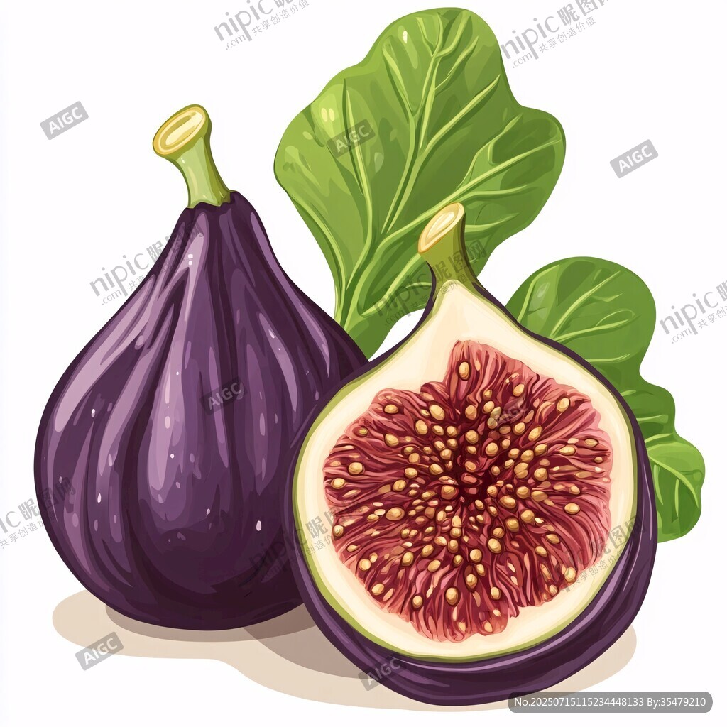 新鮮無花果與綠葉插畫