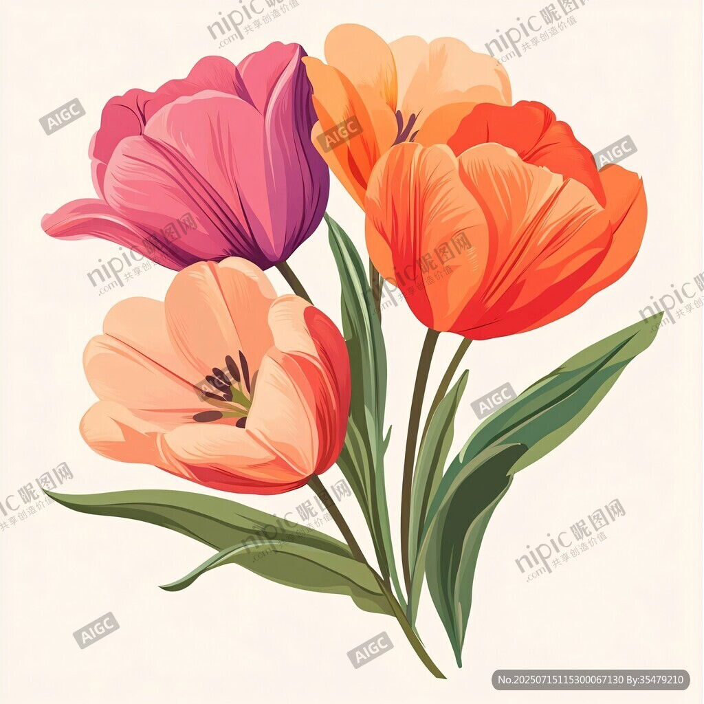 多彩郁金香花卉插畫