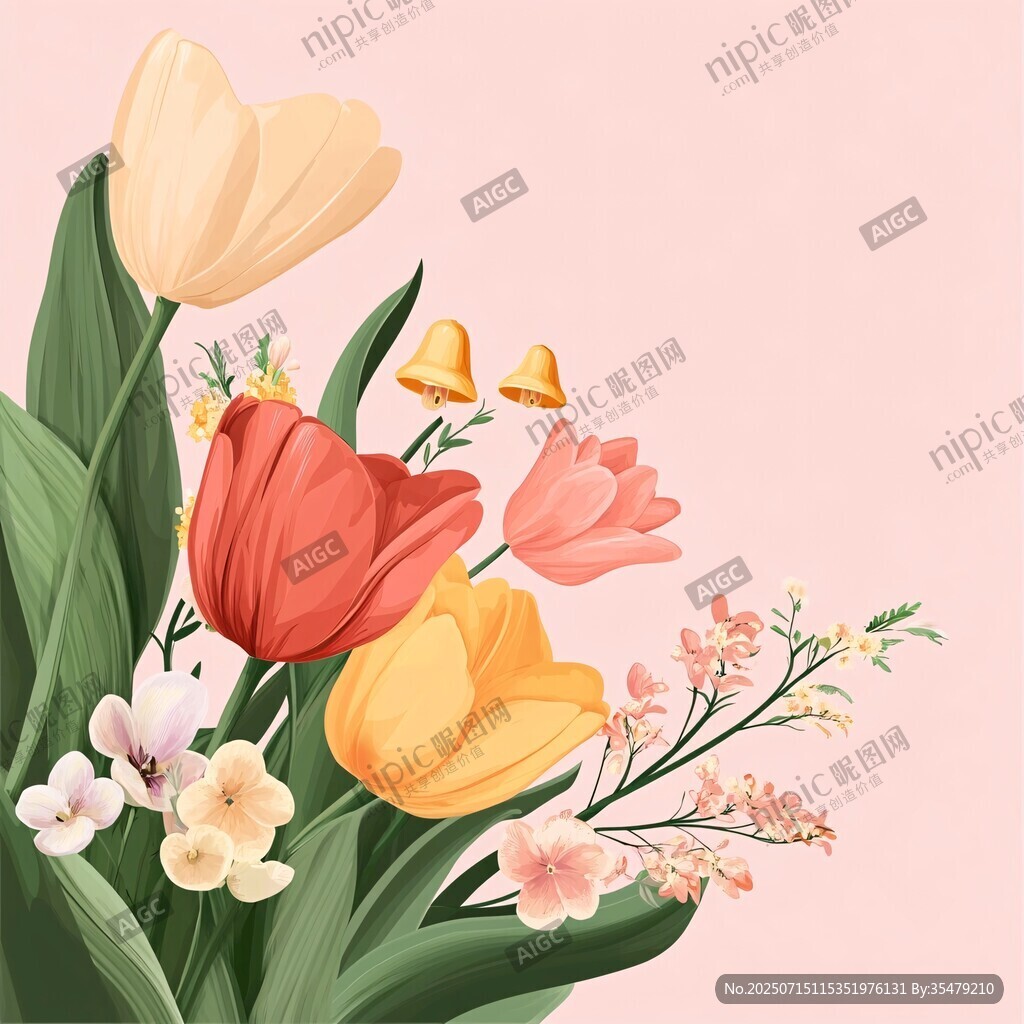 繽紛郁金香花卉插畫