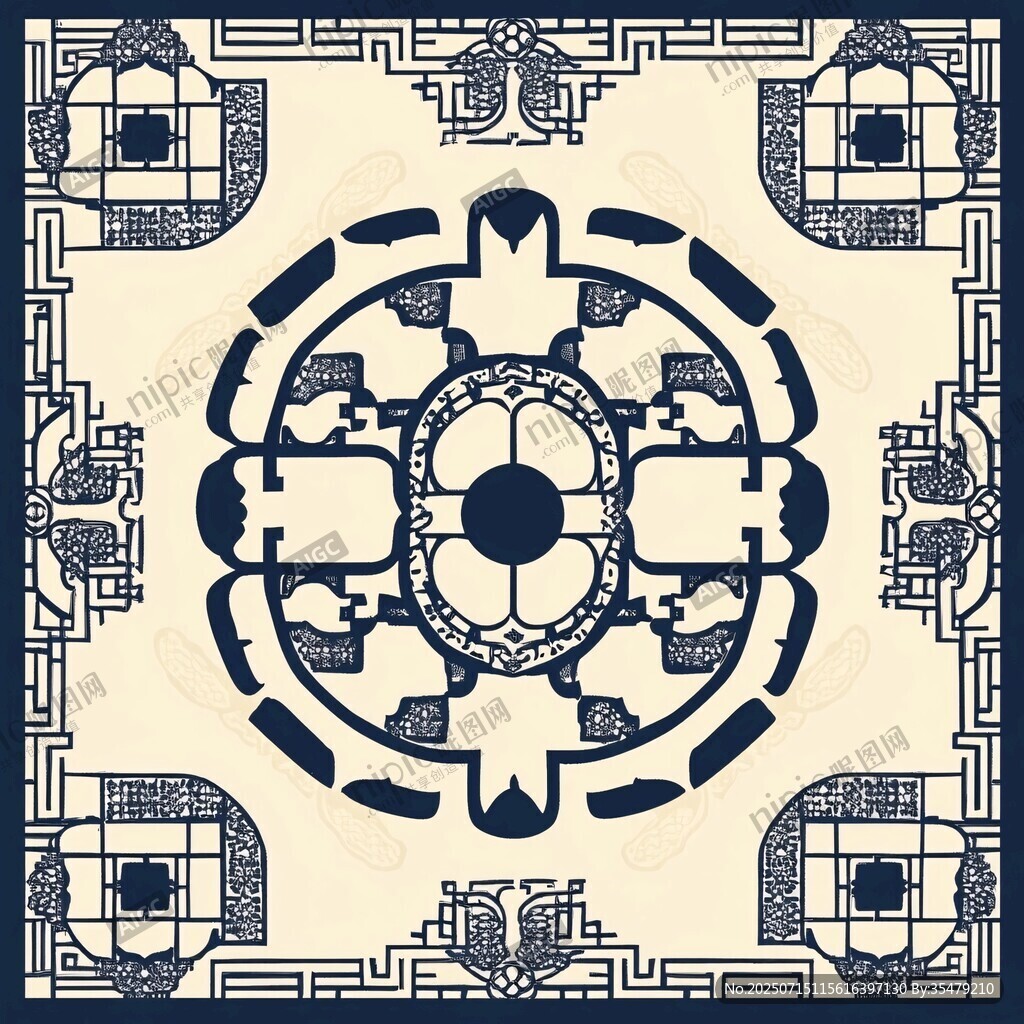 中式傳統(tǒng)幾何紋方形圖案