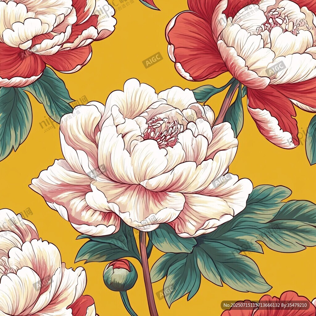 牡丹花卉圖案 明艷色彩