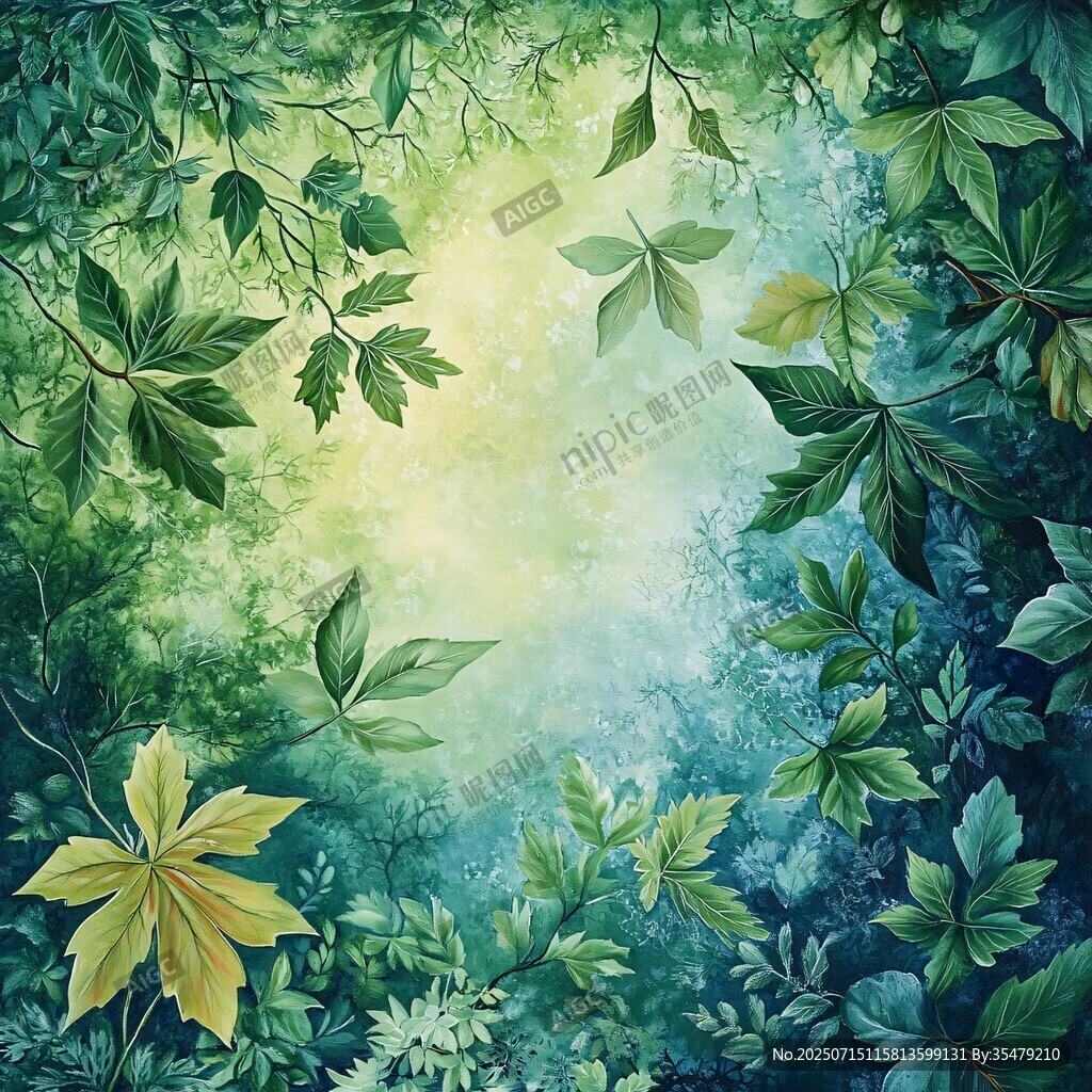 夢(mèng)幻綠葉森林背景圖