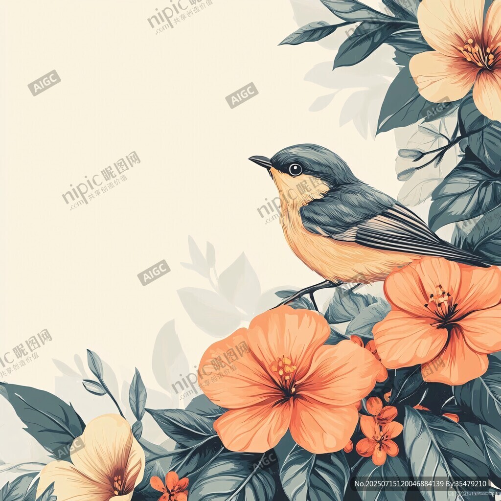 花鳥相依的唯美自然圖景