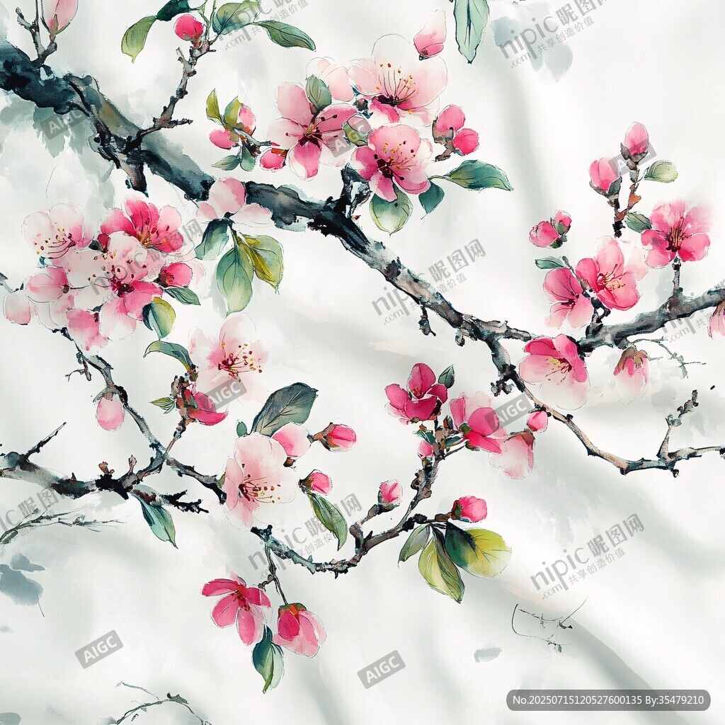 水墨桃花枝頭綻