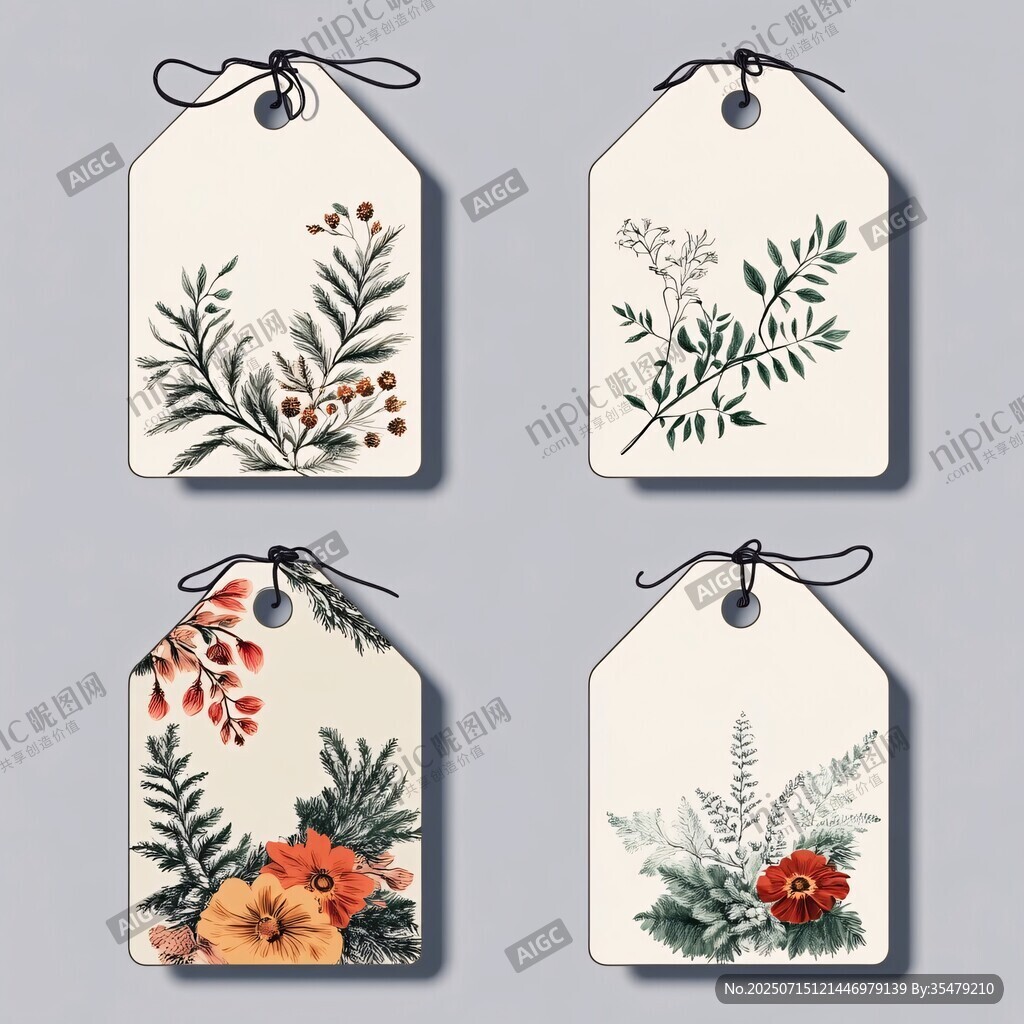 手繪植物風(fēng)精美吊牌設(shè)計(jì)