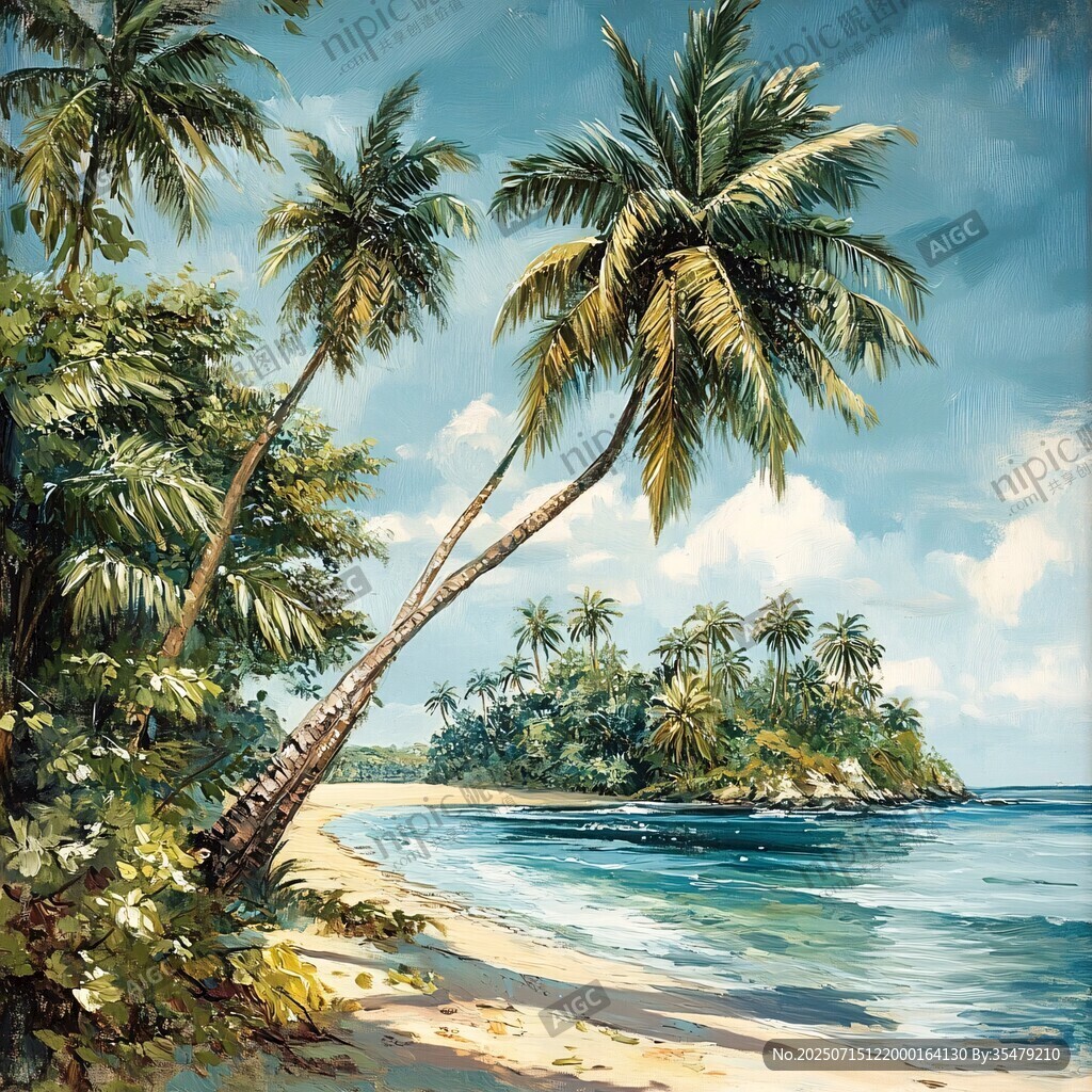 熱帶海灘椰林美景