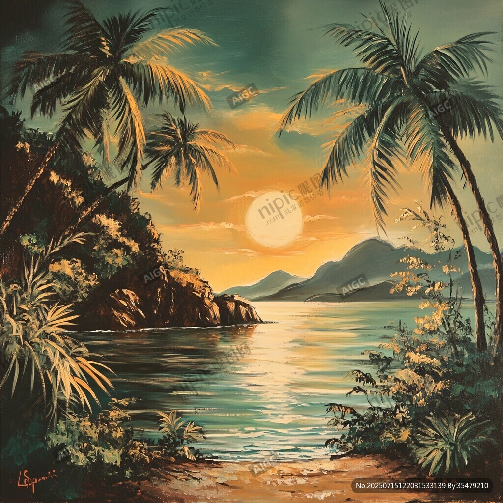 夕陽下的熱帶海濱風(fēng)光
