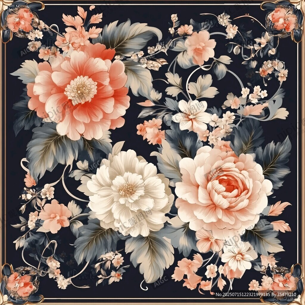 復(fù)古花卉圖案精美裝飾畫