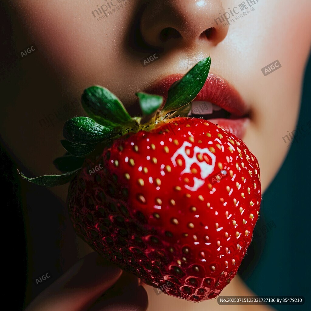 紅唇輕銜嬌艷大草莓