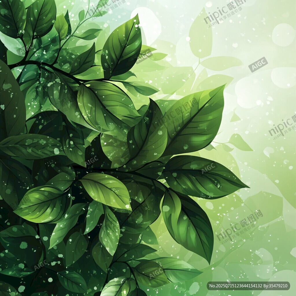清新綠葉背景插畫