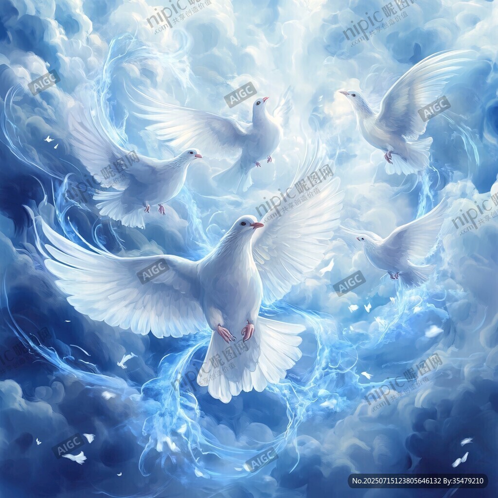 夢(mèng)幻白鴿翱翔于云海之間