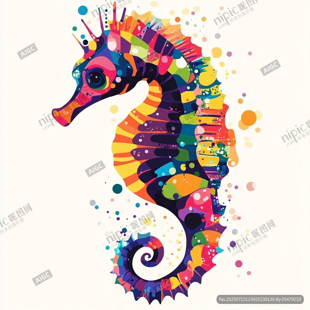 彩色夢幻海馬插畫藝術