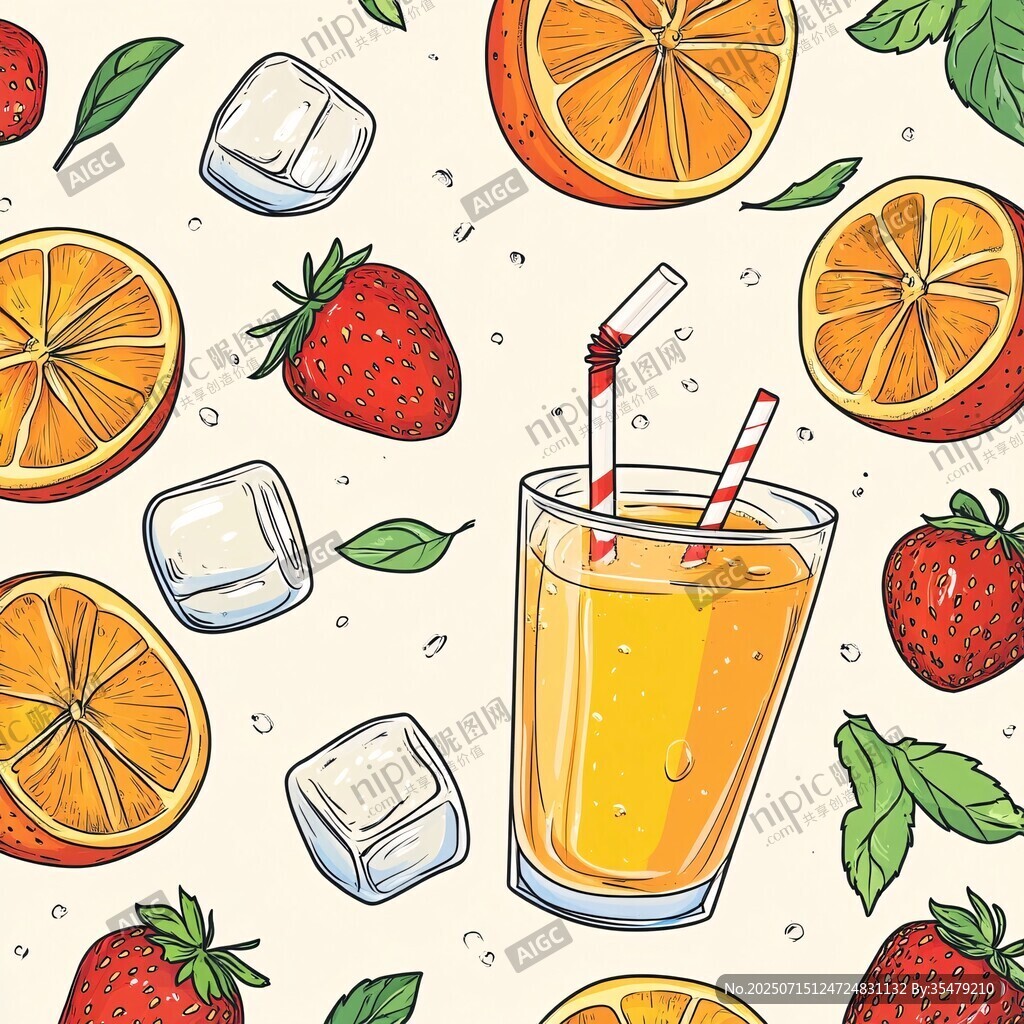 夏日鮮果冰飲插畫圖案
