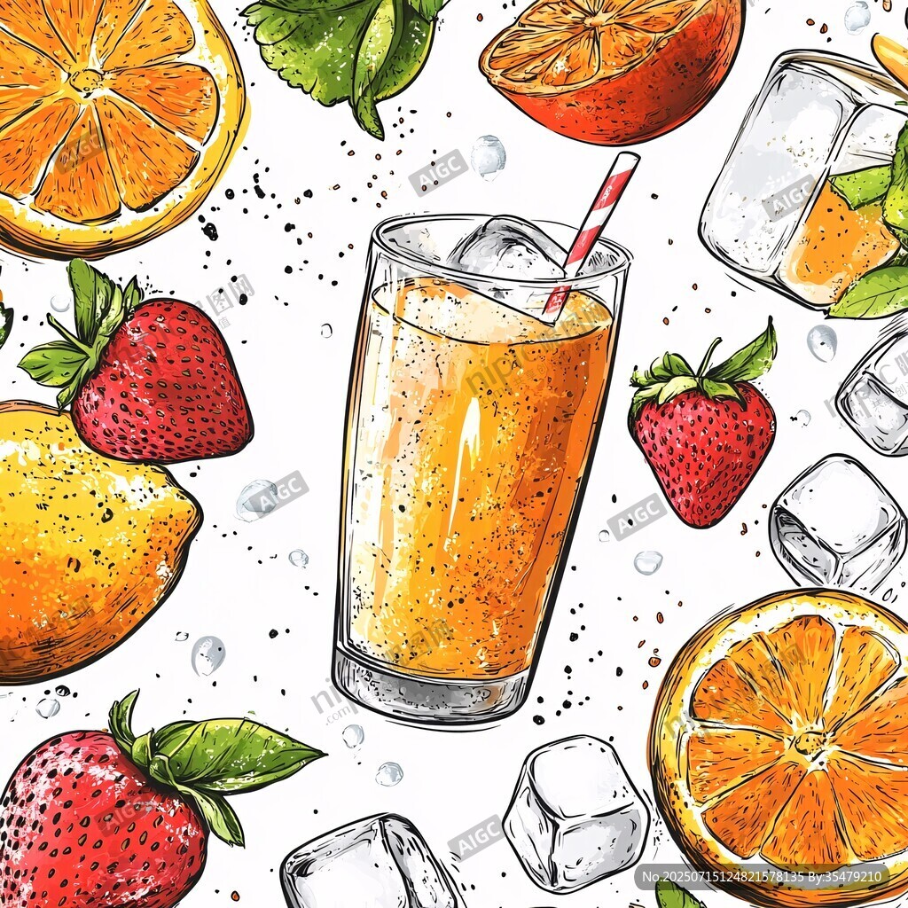 手繪鮮果冰飲插畫