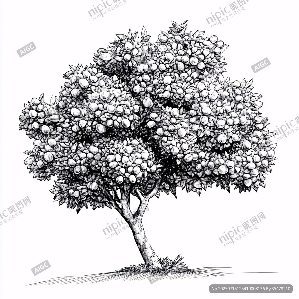 碩果累累的果樹手繪插畫