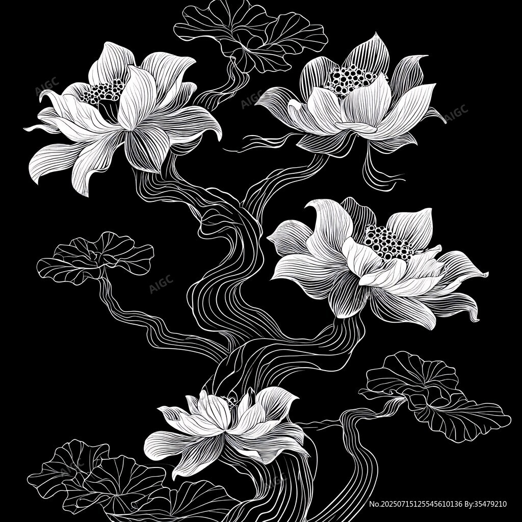 黑白水墨風(fēng)蓮花圖案