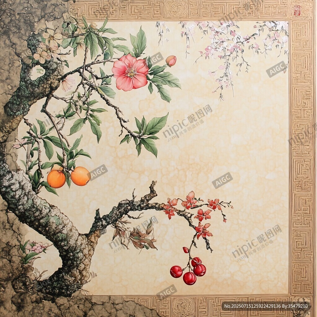 中式花鳥(niǎo)圖 繁花碩果