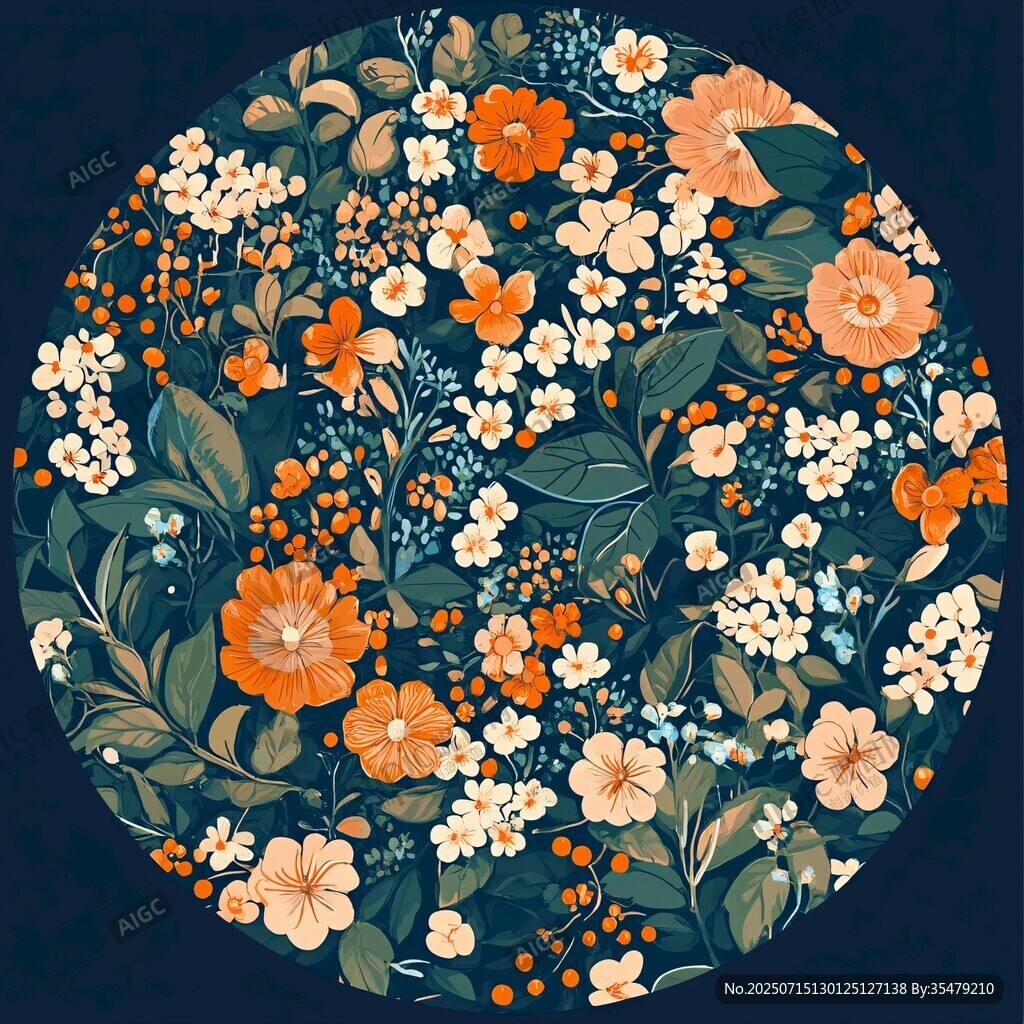 圓形花卉圖案插畫設(shè)計(jì)