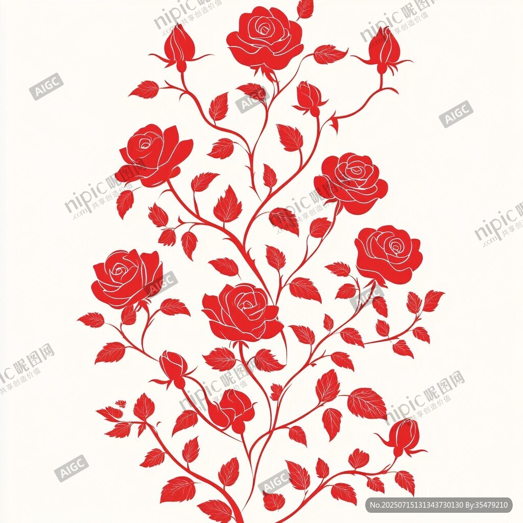 紅色玫瑰藤蔓花卉圖案