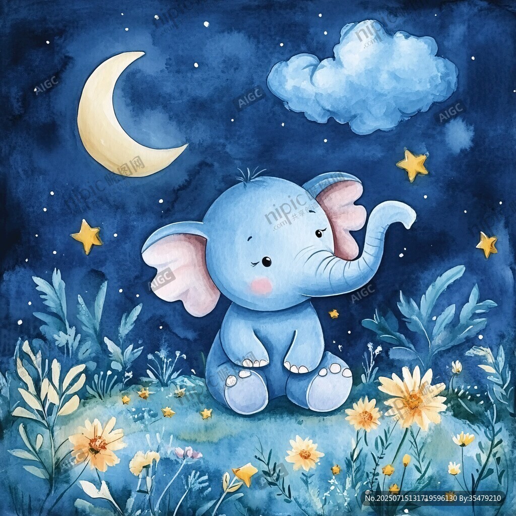 月夜下的小象