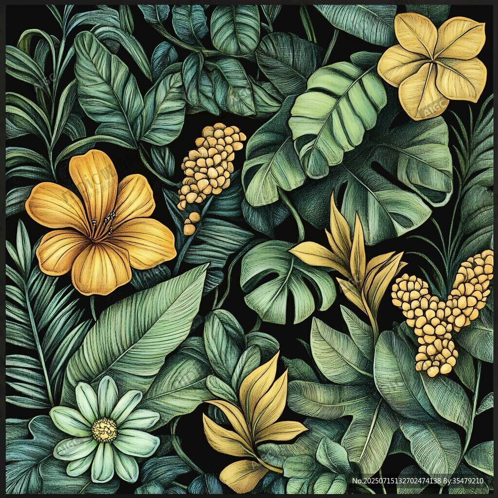 熱帶花卉綠植精美插畫(huà)