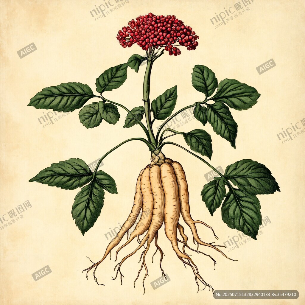 人參植株插畫圖
