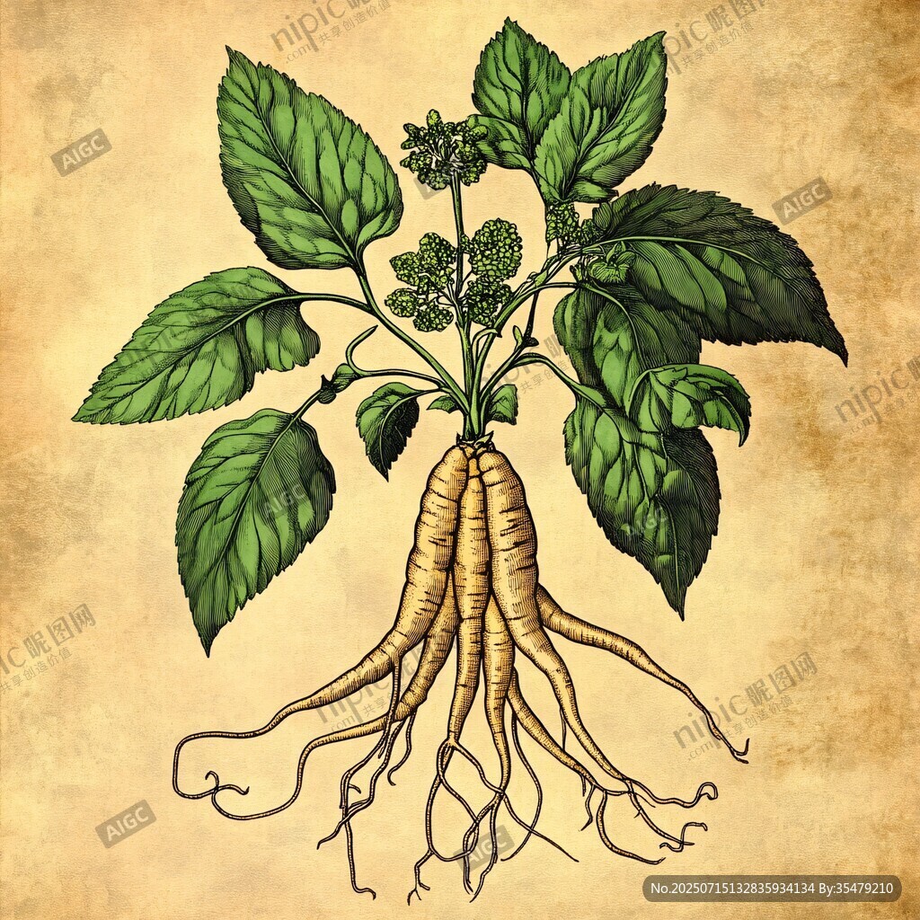 手繪人參植株圖