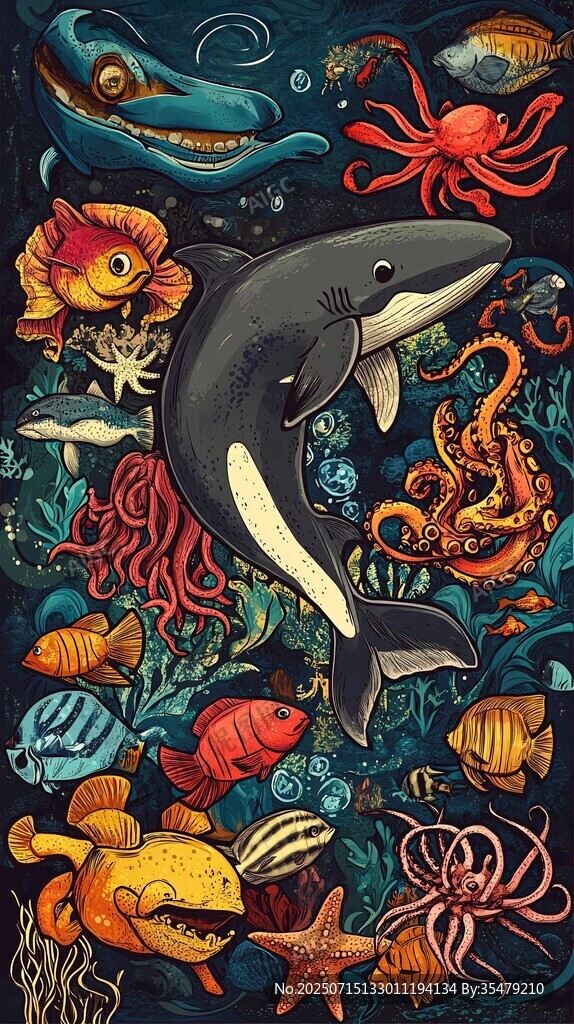 夢幻海底世界海洋生物繪