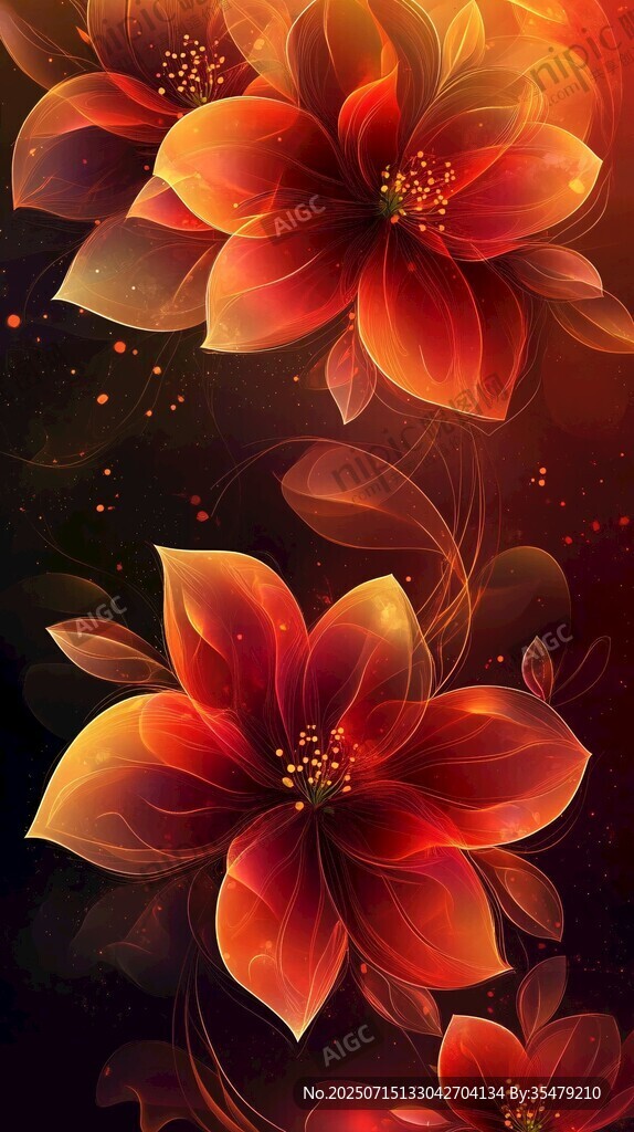 絢麗橙紅色花卉夢(mèng)幻背景圖